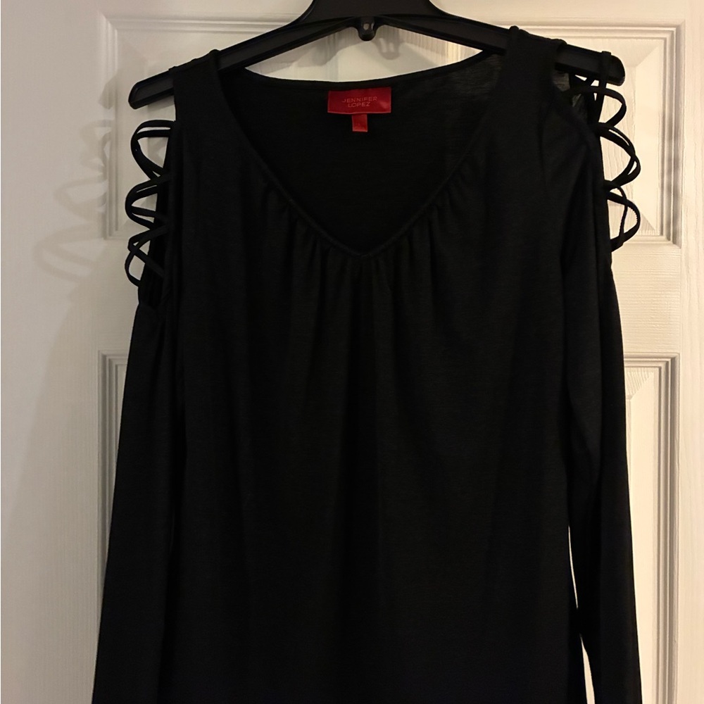 Jennifer Lopez Black Cut-Out Long Sleeve Top